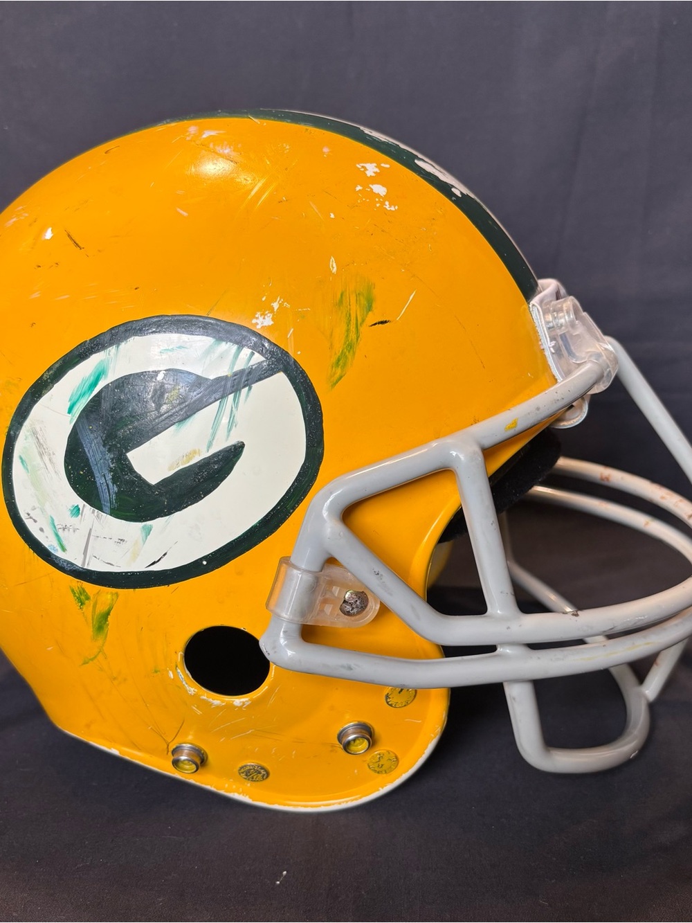 All-Star Youth Yellow Green Handpainted Football Helmet - Picture 3 of 8